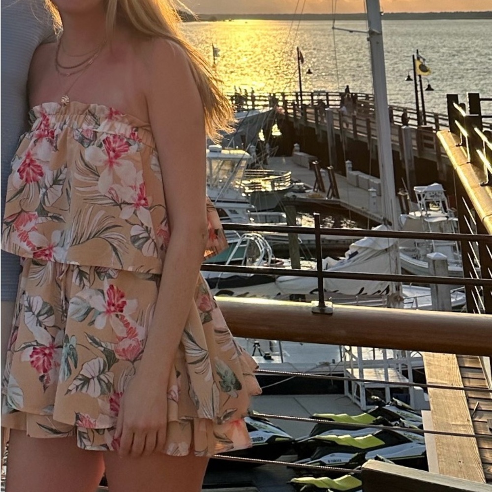Pink Lily Strapless Floral Romper